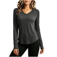 thumbnail image 2 of Bxsruta Womens V Neck Tops Long Sleeve Athletic Shirts Running Workout Tees, 2 of 7