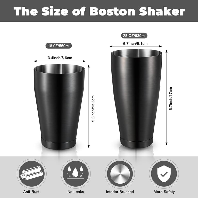 6 Pcs Cocktail Shakers Professional Bar Shaker Boston Set Stainless Steel Martini Drink Mixer Basic Tool Weighted Shake Metal Can Cocktail Shaker Set, 18 Oz, 28 oz (Sanding Black)
