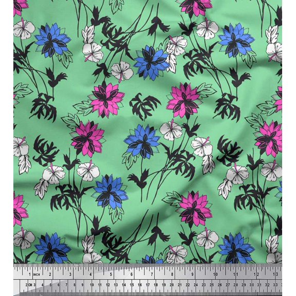 Soimoi Cotton Duck Fabric Leaves & Floral Artistic Print Fabric by The Yard 42 Inch Wide