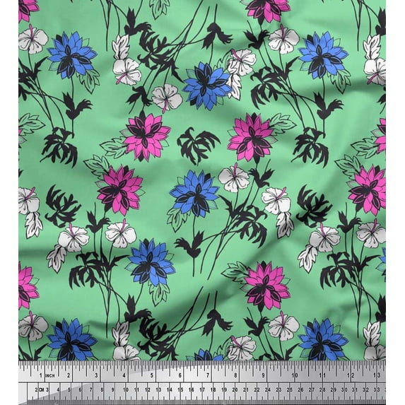 Soimoi Cotton Duck Fabric Leaves & Floral Artistic Print Fabric by The Yard 42 Inch Wide