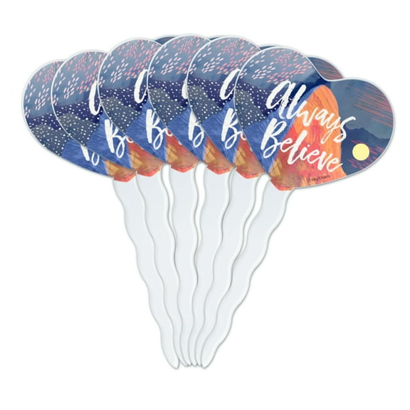 Always Believe Mountain Inspirational Heart Love Cupcake Picks Toppers Decoration Set of 6