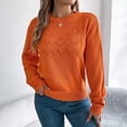 thumbnail image 4 of JUUNthy Sweater for Womens, Hollow Out Pattern Long Sleeve Crewneck 2026 Soft Comfort Knit Tops Orange S, 4 of 12