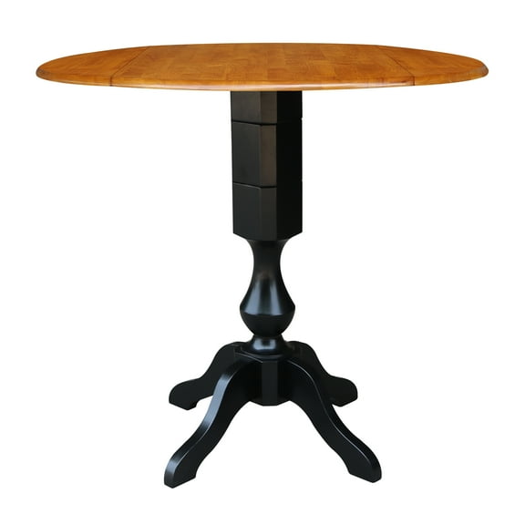 42" Round Solid Wood Dual Drop Leaf Pedestal Table in Black/Cherry - 42.3"H Bar Height by International Concepts