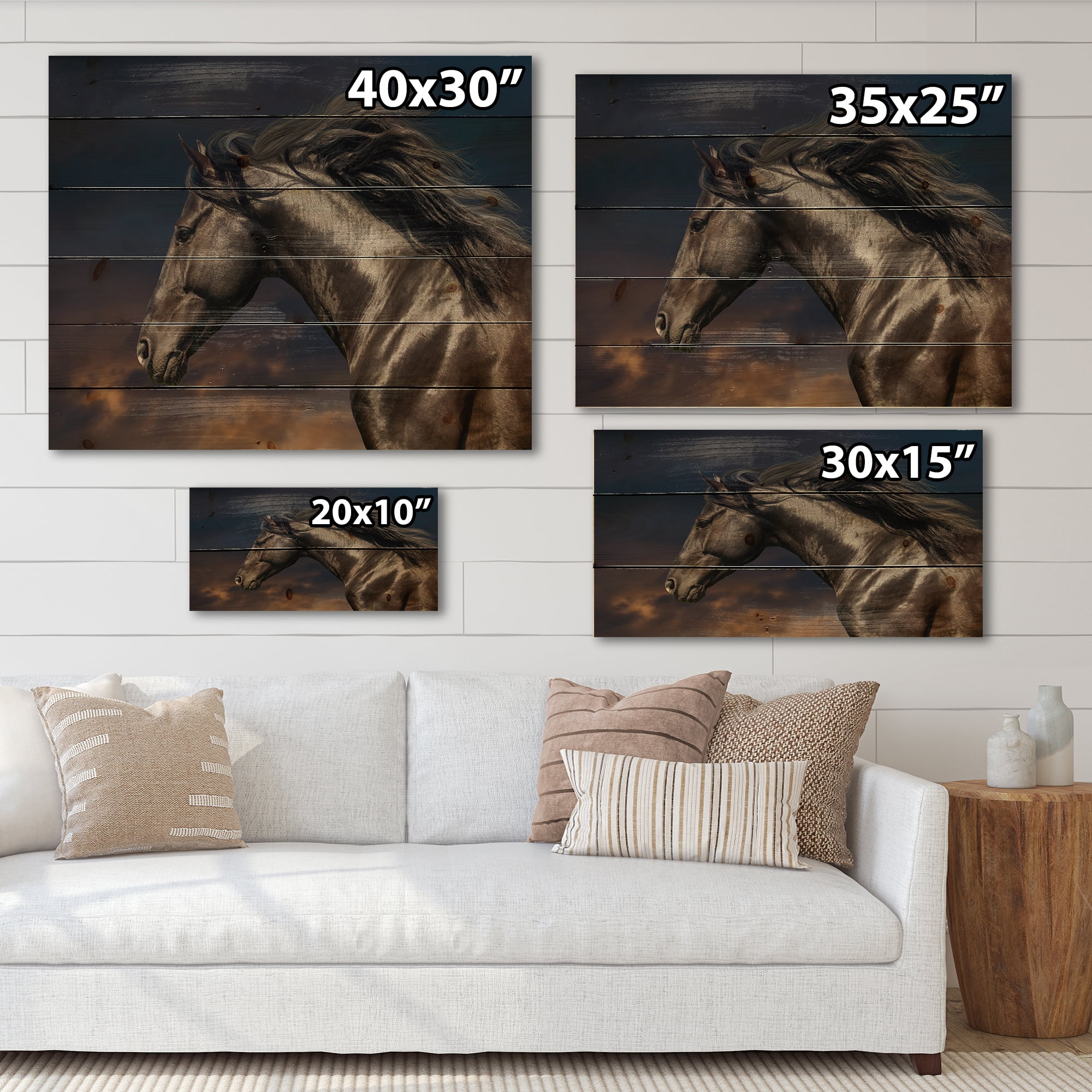 Designart 'Close Up Of Thoroughbred Nonius Stallion Horse III' Farmhouse Print on Natural Pine Wood