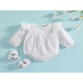 thumbnail image 2 of Infant Girl‘s Romper  Flying Long Sleeve Hollow Out Flower Embroidered Solid Color Snap Closure One Piece Romper, 2 of 7