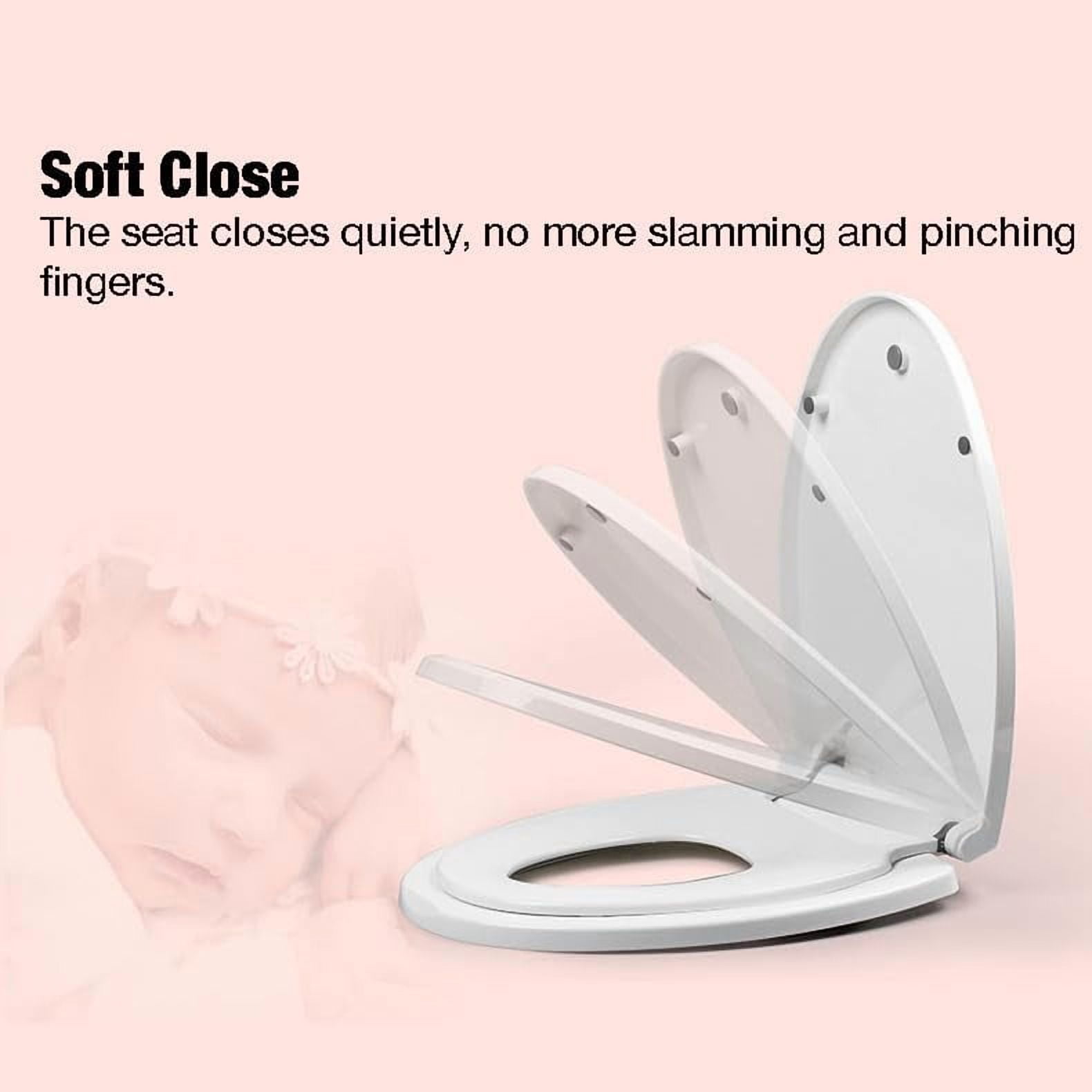 PandaEar Toilet Seat with Build-In Toddler Potty Training Seat, Elongated Toilet Seat with Splash Guard for Toddler Training, Easy to Install & Slow Close