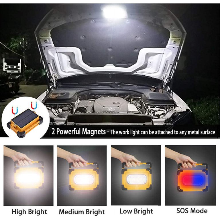 60W Rechargeable LED Flood Light, Solar Powered Work Light, 4 Modes  Portable LED Work Light Waterproof USB Power Bank with Magnet for Car  Repair,