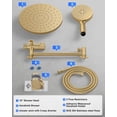 thumbnail image 2 of Rain Shower Head with 3-Mode Handheld Spray Combo, Dual Showerheads, All-Metal High-Pressure 10-Inch Rainfall Shower Head Set, Extension Arm with 3-Way Diverter, Brushed Gold, 2 of 9