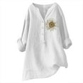 thumbnail image 2 of Bovemsi Cotton Linen Shirts for Women V Neck 3/4 Sleeve Loose Tshirt Trendy Blouses Casual Tunic Tops 2025, White Summer Women's Long Sleeve T-Shirts, XXL, 2 of 5