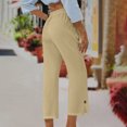 thumbnail image 6 of Maean Women's Wide Leg Linen Pants with Pockets Casual Work Elastic High Waist Straight Split Capri Trousers, 6 of 7