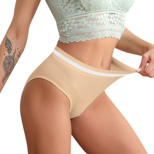 Braguitas de algodón sin costuras de cintura alta para mujer: braguitas sexys y transpirables, control del abdomen, ropa interior para las cuatro estaciones