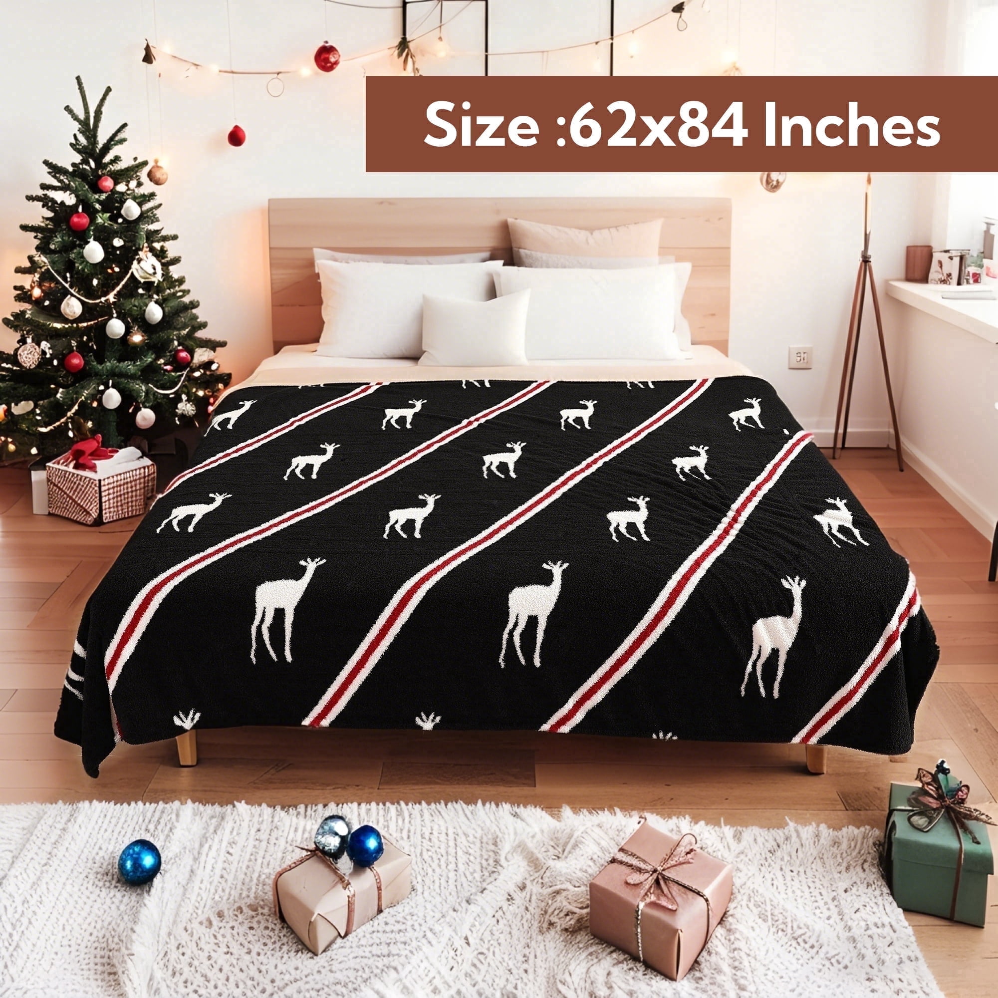 SUNNY HEAT Electric Heated Blanket Twin size 62''x84'' Warm Machine Washable- black and white