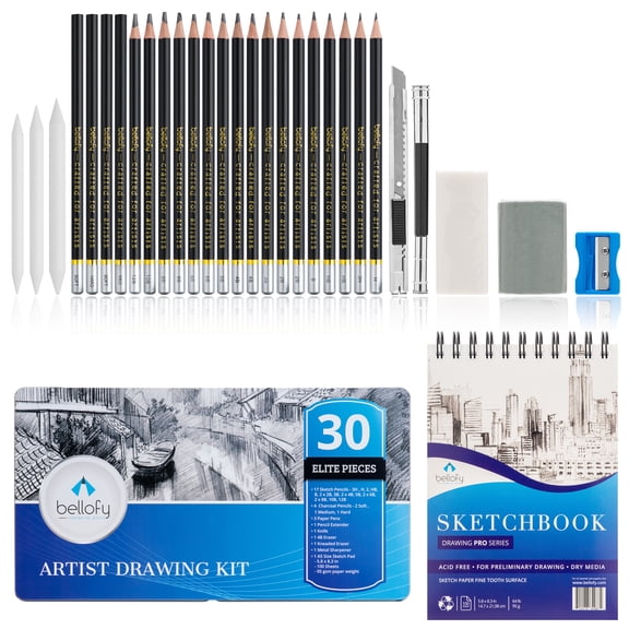 Bellofy Sketching Kit with 100-Sheet Sketchbook - A Variety of Sketch & Charcoal Pencils Set for Drawing - Shading Pencils For Sketching from 3H-12B