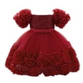 thumbnail image 5 of Dress for Girls Puff Sleeves with 3D Applique Layered Party Gown Formal Attire Tutu Mesh Princess Dress Size 2-3 Y, 5 of 5
