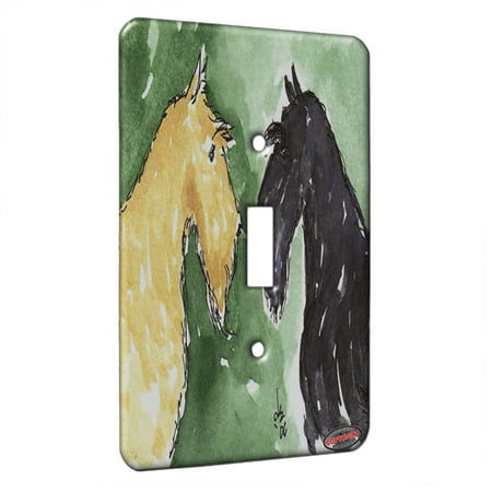 KuzmarK™ Single Gang Toggle Switch Wall Plate - Scottie Greetings Scottish Terrier Dog Art by Denise Every