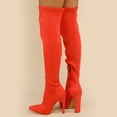 thumbnail image 5 of UngA Stiletto Boots Knee High Boots Women Pointed Toe Stiletto Heel Fall Tall Boots Elastic Leather Long Boots Side Zipper Red,9, 5 of 7