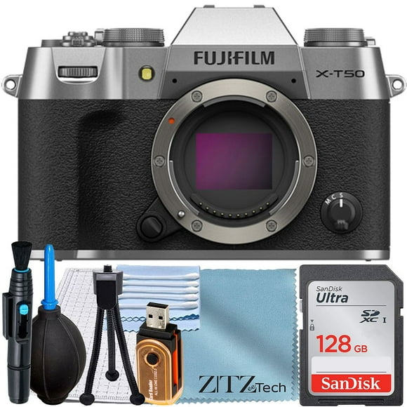 FUJIFILM X-T50 Mirrorless Camera-Silver (Body Only) with SanDisk 128GB Memory Card + ZeeTech Accessory Bundle