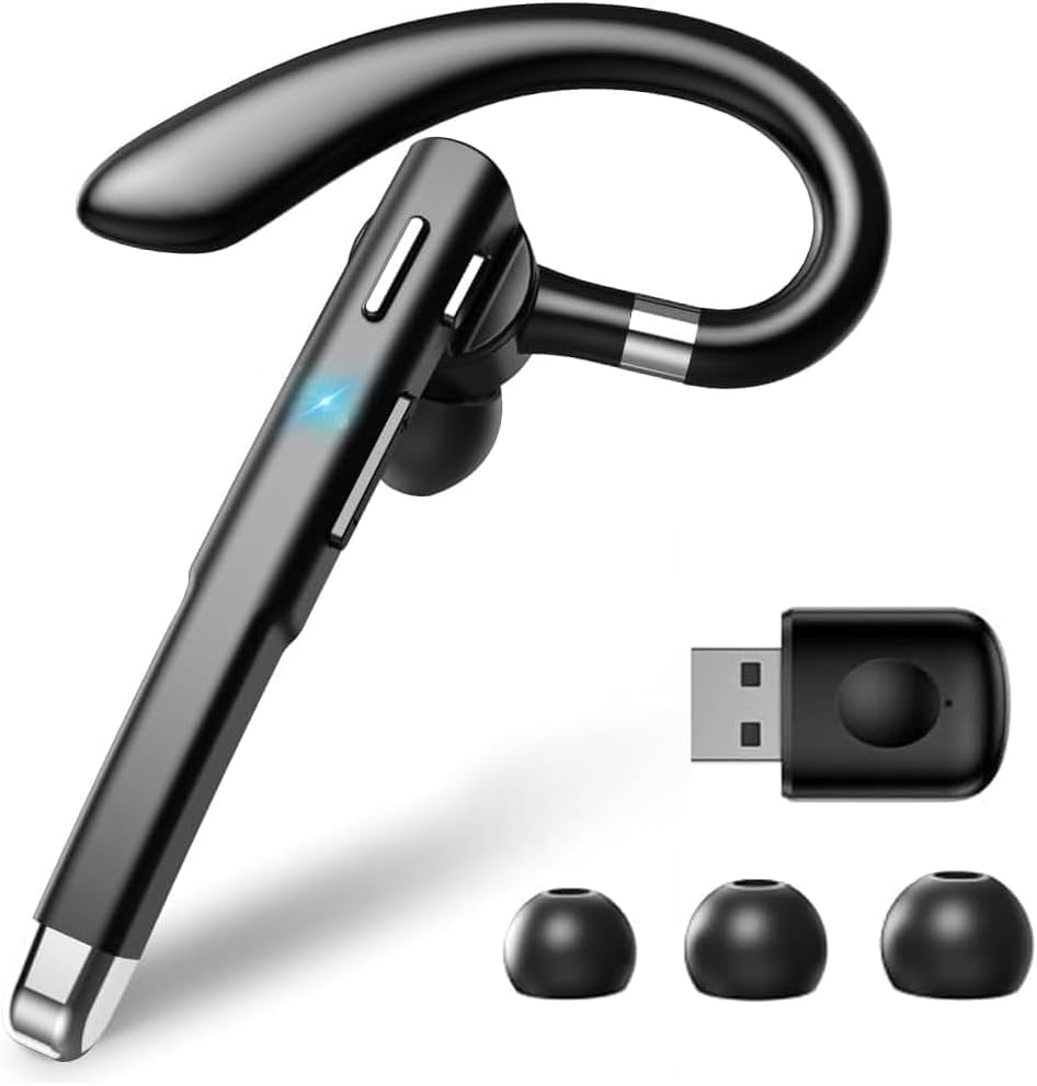 HRTGFD-Bluetooth Headset with USB Type C 270 Degrees Rotatable Microphone for Truck Driver Bussiness and Travel