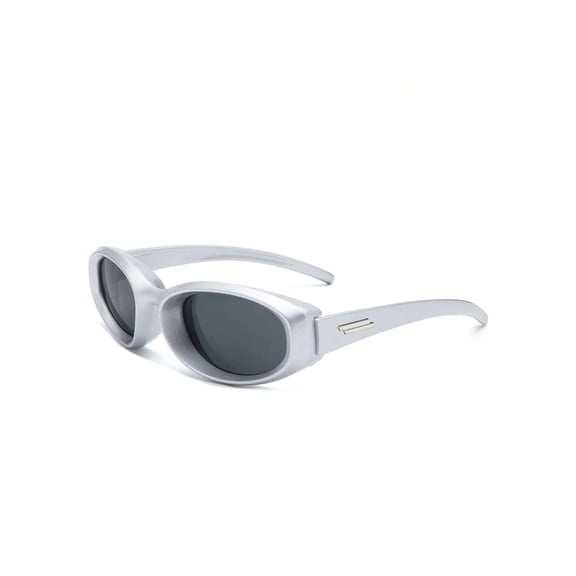 Y2K Retro Oval Sunglasses, Silver Frame with Dark Gray Lenses