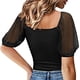 thumbnail image 3 of Moda mujer verano manga corta Color sólido Sexy encaje Casual blusa Tops Fridja zx641, 3 of 5