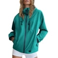 thumbnail image 2 of Hueook Plus Size Rain Jacket Casual Women Blouses Long Sleeve Zipper Pocket Hooded Casual Green L, 2 of 7
