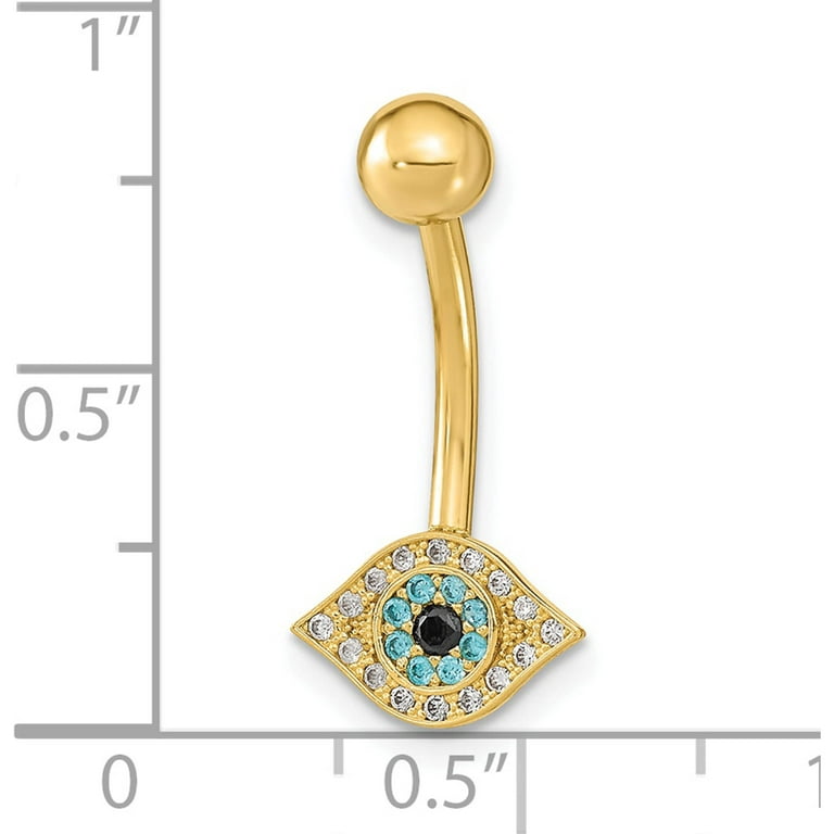 14K Gold 14 Gauge Eye CZ Belly Navel Ring Body Jewelry 14K Gold 14 Gauge Eye CZ Belly Navel Ring Body Jewelry