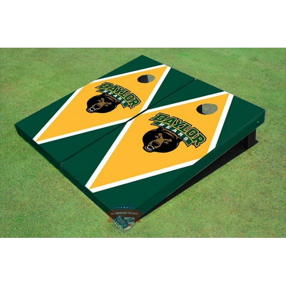 Baylor University Bear Head Yellow And Hunter Green Matching Diamond Cornhole Boards