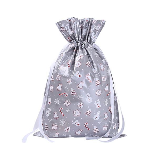 Yuarrent Bolsa de dulces de Navidad con cordón para galletas, aperitivos, bolsa de embalaje, regalo de fiesta impreso de Navidad, decoraciones de Año Kits de decoración para fiestas Plata mediana Yuarrent HA001673-02