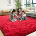thumbnail image 3 of living room area rug 8x10ft Area Rugs for Living Room, Red Fluffy Shaggy Rug Soft Carpets, Non-Slip Stickers for Bedroom Nursery Kids Room Dorm Home Decor Red, 3 of 8