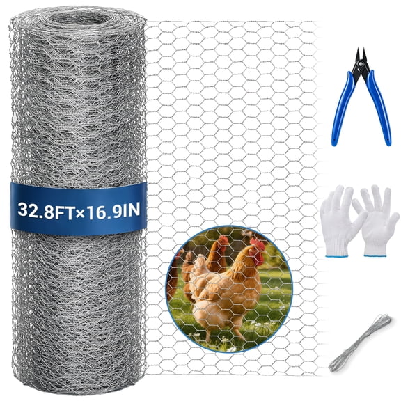 ARRITZ Chicken Wire Fencing, Galvanized – 16.9" x 32.8' Hex Hardware Cloth, 0.6'' Chicken Wire Mesh, with DIY Tools for Garden, Cages & Landscape