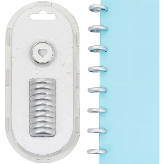 11Pcs 24mm Small Planner Discs Discbound Notebook Discs Round Hollow Loose Leaf Binder Mushroom Hole Silver Heart Expander Buckle Ring Disc for DIY Notebook Planner Scrapbooking Pages Artwork for DIY