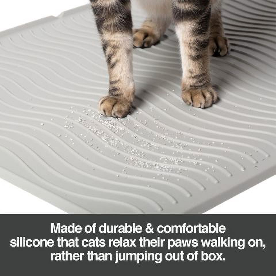 PetFusion ToughGrip Silicone Waterproof Cat Litter Mat, with Inner Channels and Raised Outer Lip, Standard, Gray