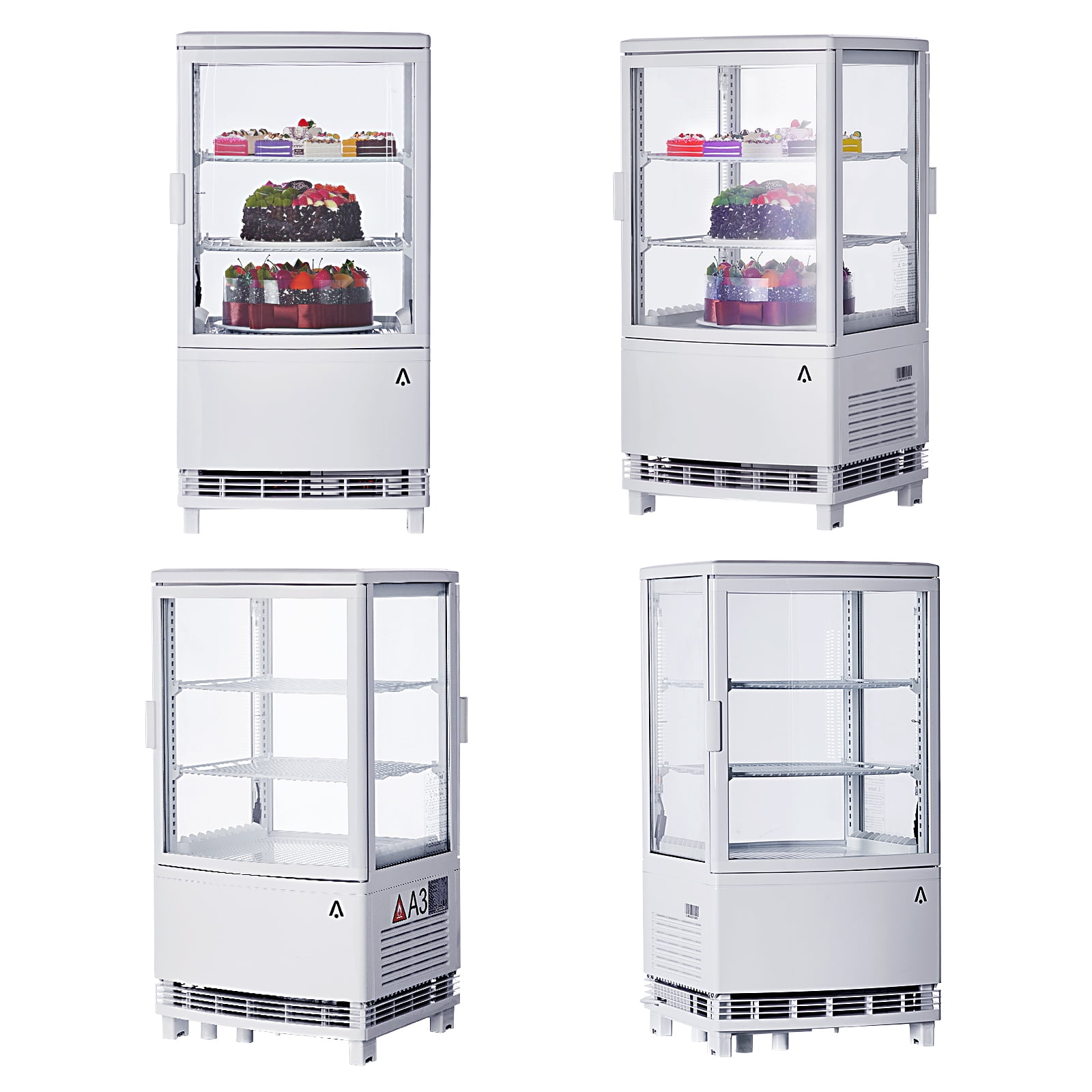 Commercial Refrigerator Display Case 2 Cu.FT, Two Glass Door Display Refrigerator Display Fridge, Countertop/Floor Refrigerator with LED Lighting, Adjustable Shelves, Double-Layered Glass