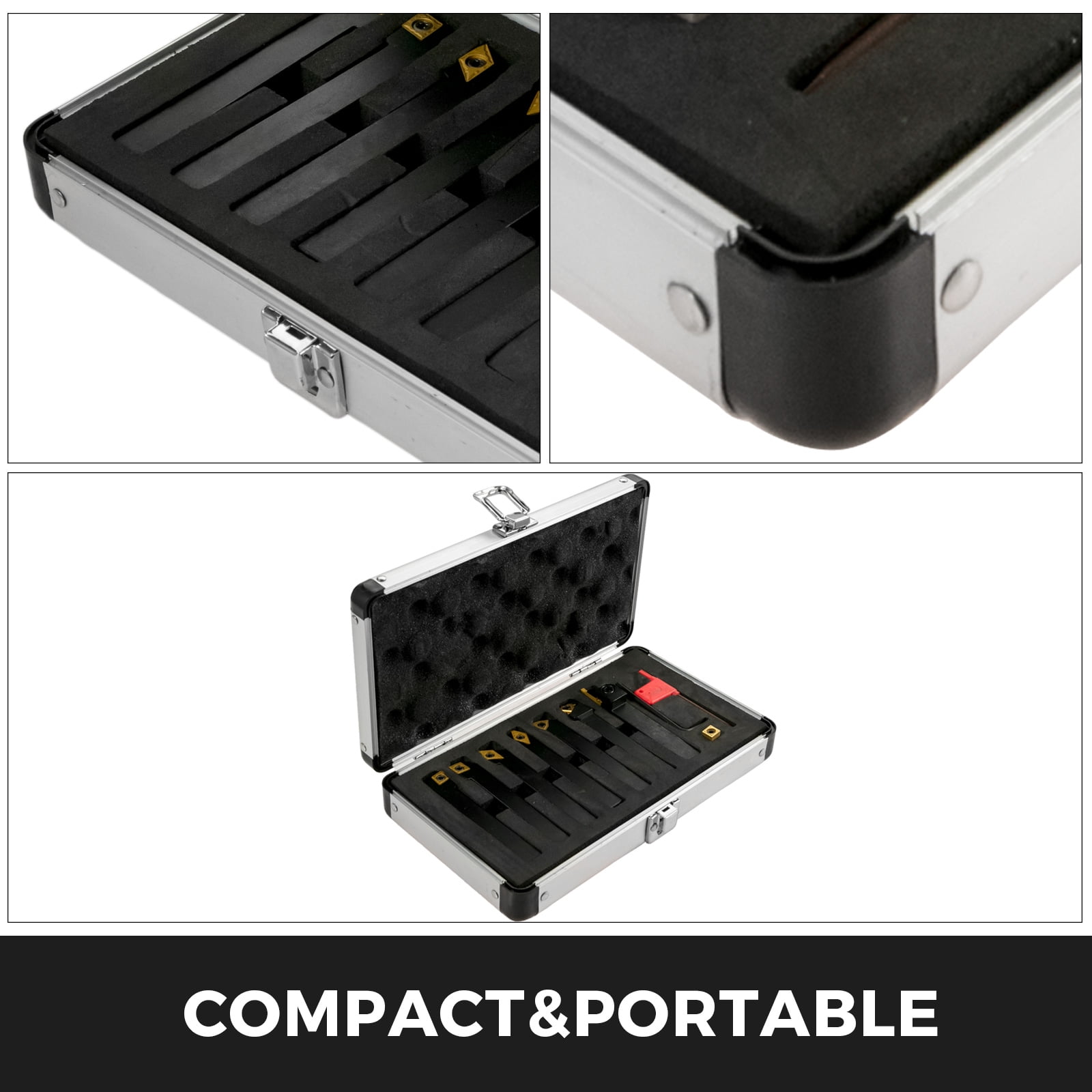 VEVOR Indexable Carbide Lathe Tools 1/2" Metal Lathe Cutting Tools 7 Pcs/Set Indexable lathe tools Super-Hard 40CR Lathe Bits Carbide Lathe Tool for Lathe Black Compact and Portable