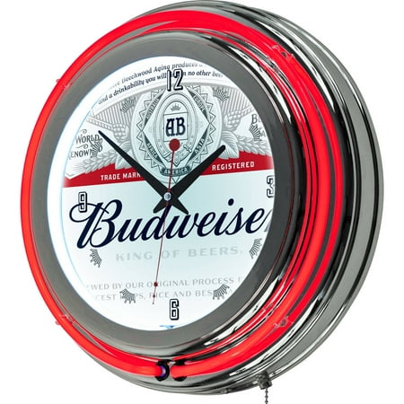 - Budweiser Chrome Double Rung Neon Clock, Label Design
