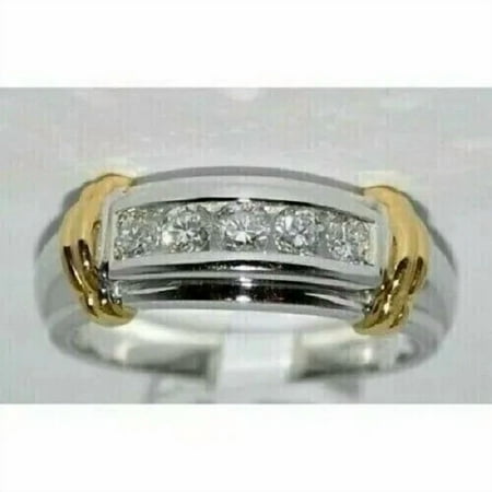 ORLOV DIAMONDS Cluster 2Ct Round Cut Moissanite Men's Wedding Band Ring 14K Two Tone Gold Plated