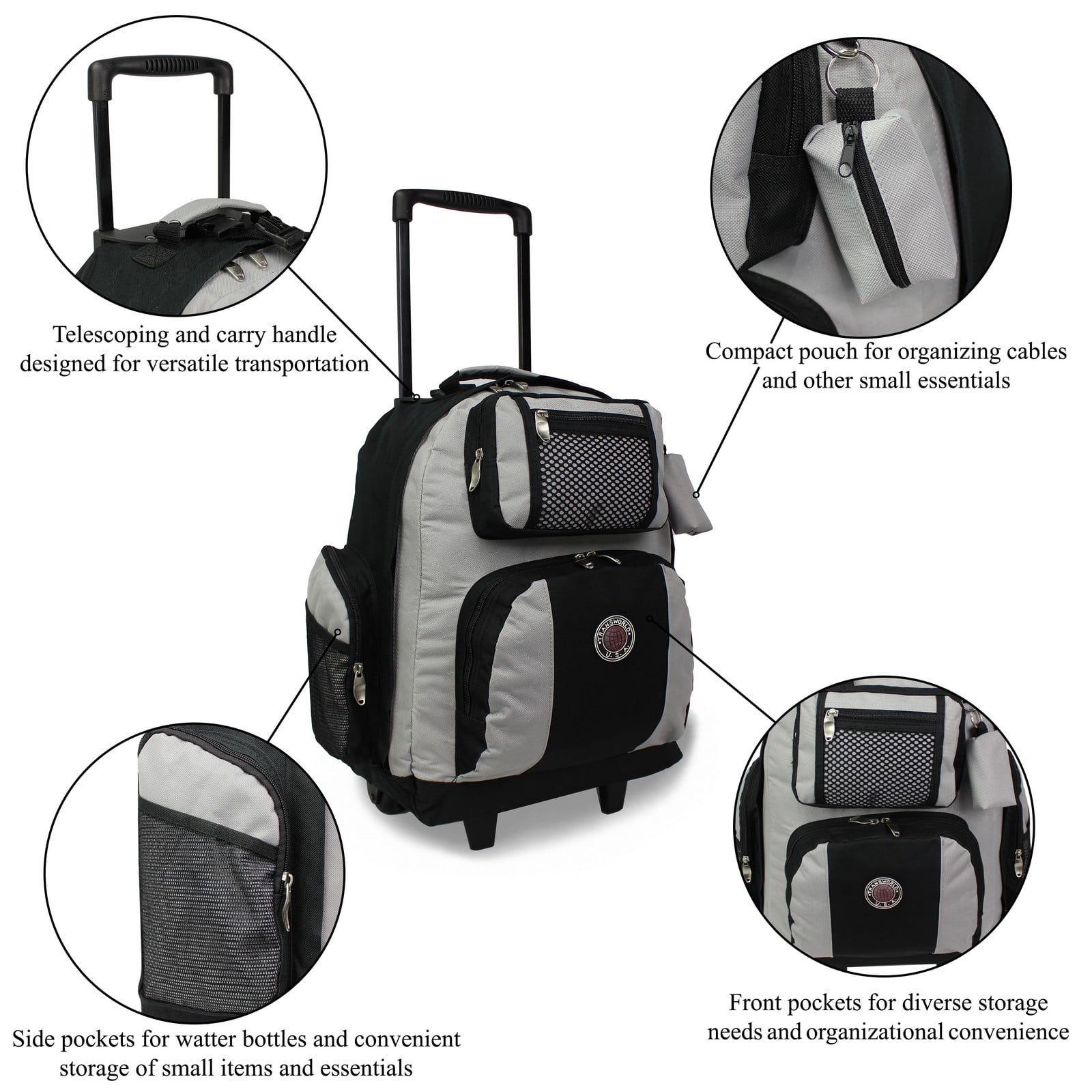 World Traveler Transworld 22-Inch Carry-On Rolling Backpack Airline Approved Size - Grey