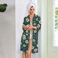 thumbnail image 5 of Women's Robes Zipper Lightweight Loose Fit Womens Bathrobe Zip Up Front 3/4 Sleeve Knee Length Vintage Floral Print Plus Size Pajama Sleepwear with Pockets Dark Green XXL, 5 of 7