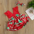 thumbnail image 7 of Canrulo Infant Baby Girl Watermelon Print Clothes Set Deep V-neck Jumpsuit+Headband Red 6-12 Months, 7 of 7