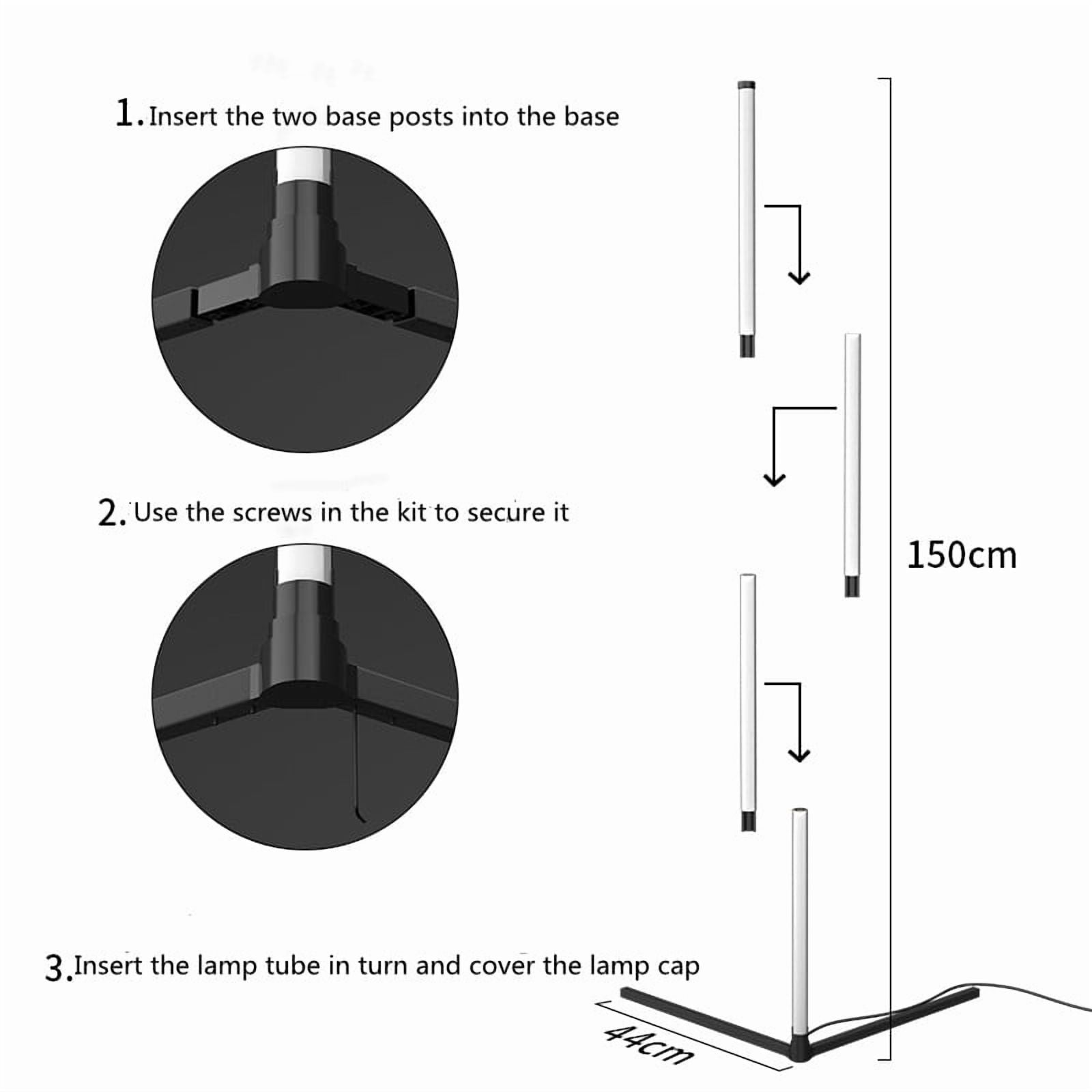 Melknoiy 60" Modern Remote Control Black Corner Floor Lamp
