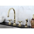 thumbnail image 2 of Kingston Brass KS2792AXBS Governor Double-Handle 4-Hole Widespread Kitchen Faucet with Brass Sprayer in Polished Brass, 2 of 6