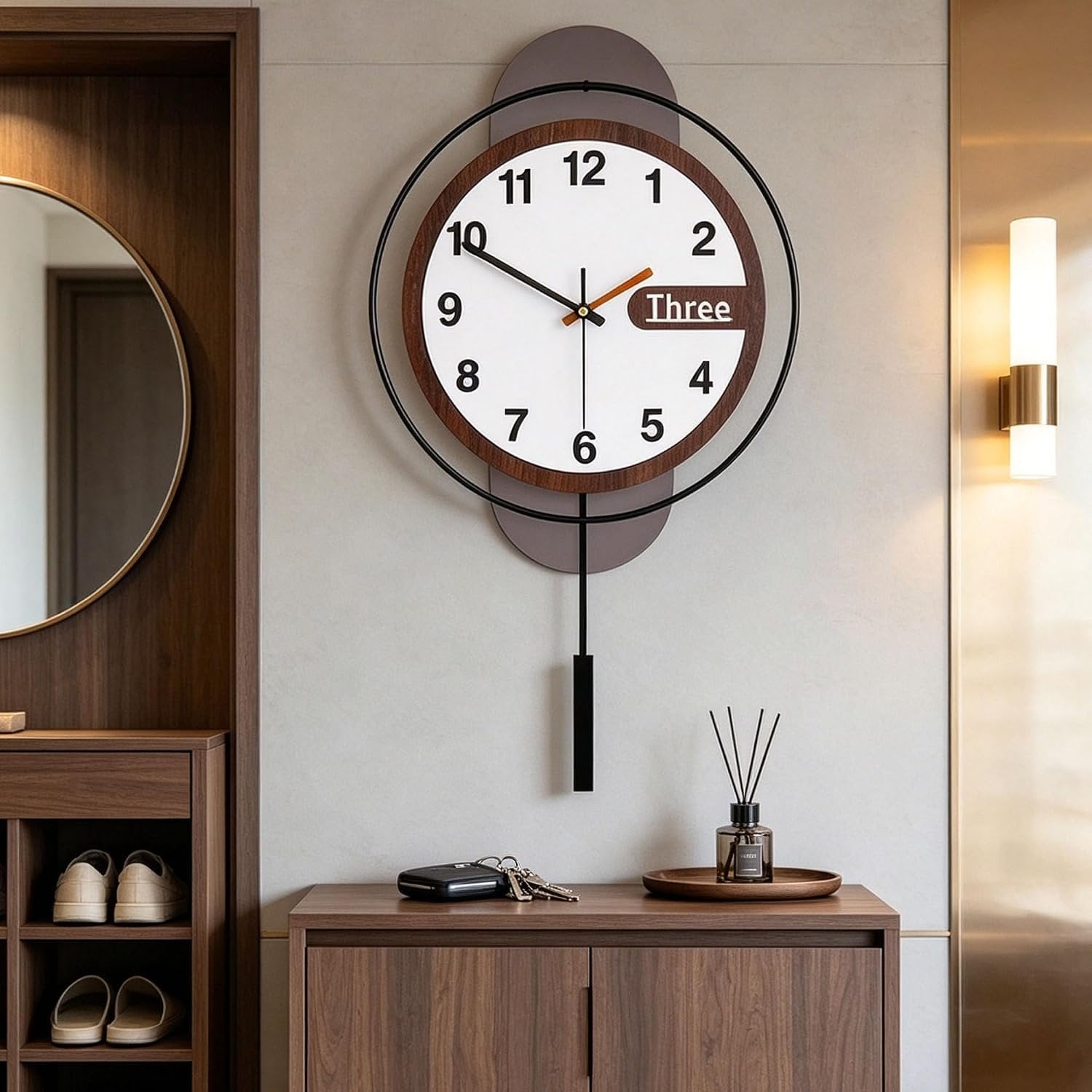 Large Wall Clock Silent with Pendulum,12.6x22.8in
