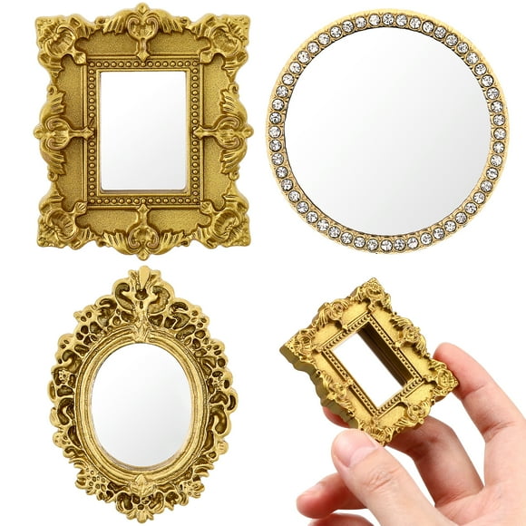3Pcs Mini Classical Mirror Mini House Mirror Decoration Micro Scene Models