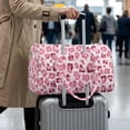 thumbnail image 4 of Garronmavis Pink Leopard Print Large Quilted Duffle Bag for Women, Weekender Travel Carry On Tote with Luggage Sleeve, Overnight Gym Dance Bag with Zipper Pockets, 4 of 7