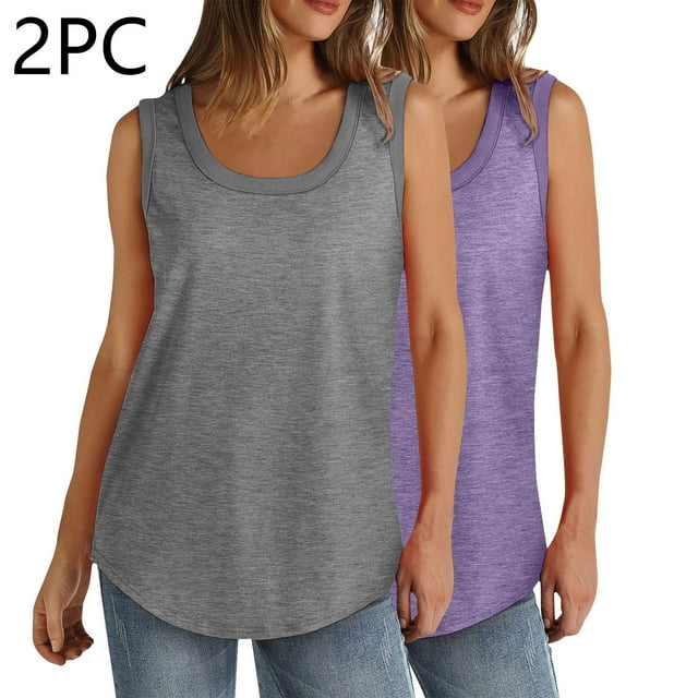 breaise Débardeurs pour Femmes Grande Taille en Liquidation Été Col Rond Sans Manches Haut Décontracté Coupe Ample Chandails Basiques Doux Camisole d'Entraînement Gris,G