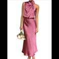 thumbnail image 1 of Vestido de Satén de Verano 2025 para Mujer, Elegante, Sin Mangas, con Cuello Alto, para Cóctel o Fiesta. Rosa Roja XL, 1 of 10