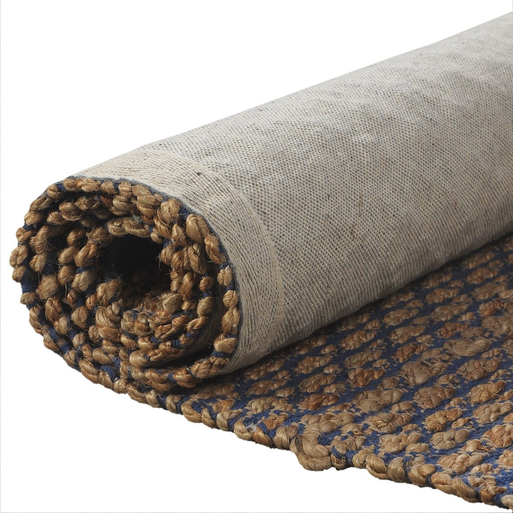LR Home Ollie 5' x 7'9" Brown/Blue Striped Geometric Braided Jute Indoor Area Rug