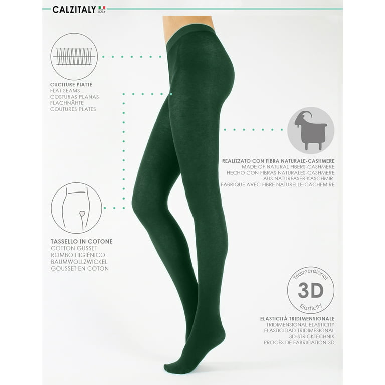CALZITALY - Cashmere Wool Tights – Fleece Lined Warm Pantyhose for Women –  150 DEN (S, Emerald Green)