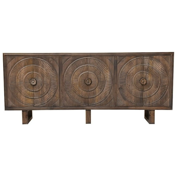Albert Solid Wood Cabinet with 6 Hand-Carved Doors in Brown Finish