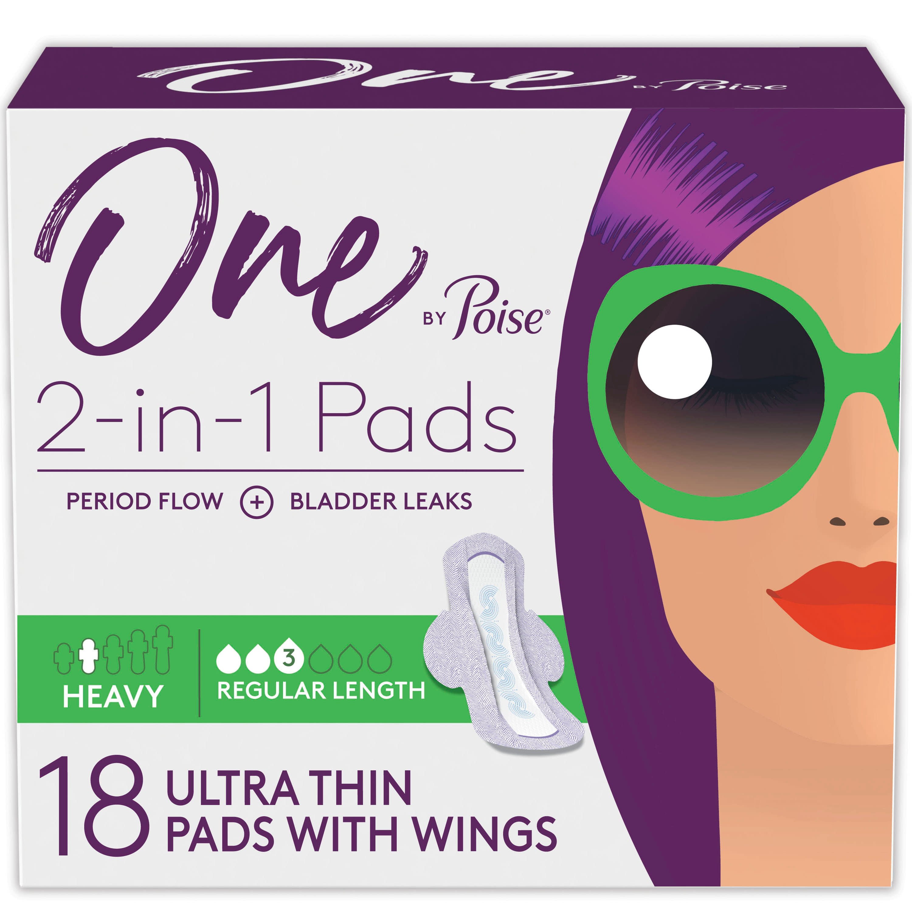 One by Poise Feminine Pads with Wings (2in1 Period & Bladder Leakage